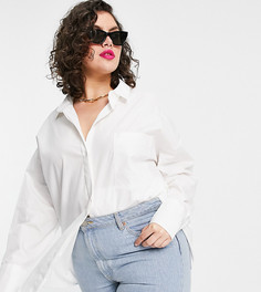 Белая рубашка бойфренда с длинными рукавами ASOS DESIGN Curve-Белый