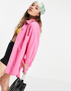 Розовая поплиновая oversized-рубашка Bershka-Розовый цвет