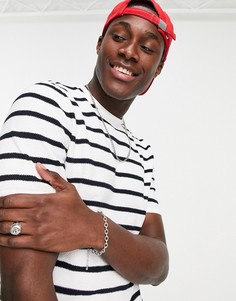 Трикотажная oversized-футболка в темно-синюю полоску Only & Sons-Белый