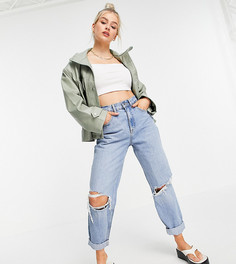 Шалфейно-зеленая oversized-куртка из искусственной кожи ASOS DESIGN Petite-Серый