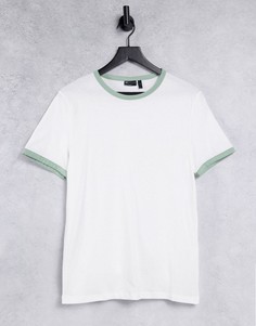 Белая футболка из органического хлопка с пастельно-зеленым кантом ASOS DESIGN-Многоцветный