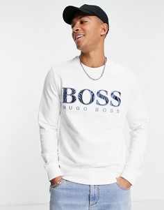 Белый свитшот с круглым вырезом и логотипом BOSS Welogo
