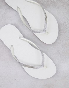 Белые шлепанцы с узкими ремешками и блестками Havaianas-Белый