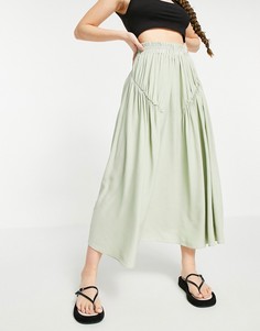 Шалфейно-зеленая юбка миди со сборками ASOS DESIGN-Многоцветный