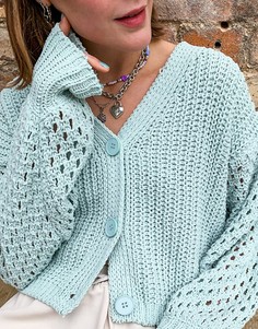 Вязаный кардиган мятного цвета из синели Topshop-Зеленый цвет