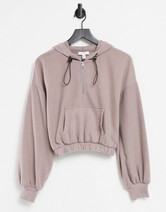 Серо-коричневый худи из флисовой ткани с начесом Topshop-Коричневый цвет