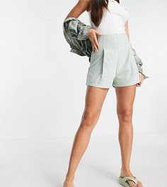 Шалфейно-зеленые фактурные шорты со складками спереди ASOS DESIGN Tall-Белый