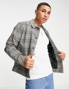Светло-бежевая куртка Харрингтон в клетку на пуговицах ASOS DESIGN-Белый