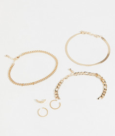 Набор из 6 золотистых украшений: браслеты на щиколотку и кольца для пальцев ног ASOS DESIGN-Золотистый