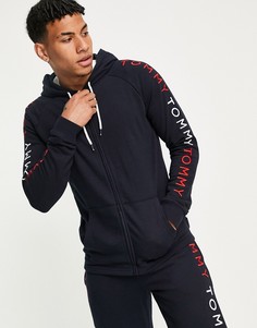 Худи для дома темно-синего цвета на молнии с логотипом Tommy Hilfiger-Темно-синий