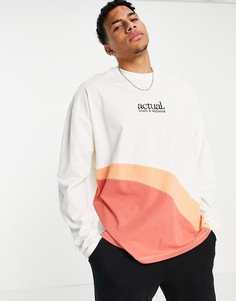 Белый лонгслив в стиле oversized с с асимметричными вставками в стиле колор-блок и логотипом ASOS Actual