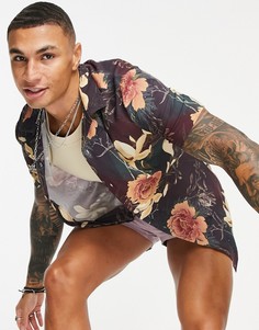 Фиолетовая рубашка с цветочным принтом с эффектом омбре ASOS DESIGN-Фиолетовый цвет