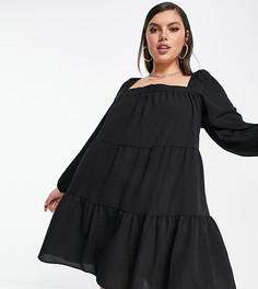 Черное ярусное платье мини трапециевидного кроя ASOS DESIGN Curve-Черный