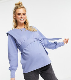 Синий лонгслив с завязками над животом Mamalicious Maternity-Голубой Mama.Licious
