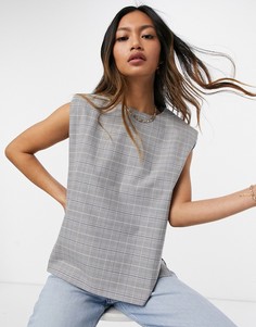 Топ в мелкую клетку с подплечниками ASOS DESIGN-Многоцветный