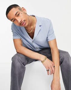 Голубая свободная рубашка из вискозы с отложным воротником ASOS DESIGN-Голубой
