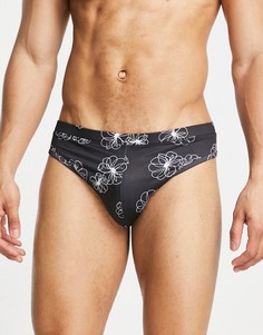 Черные плавки с абстрактным цветочным принтом ASOS DESIGN-Черный цвет