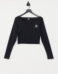 Черный укороченный лонгслив Puma Classics-Черный цвет