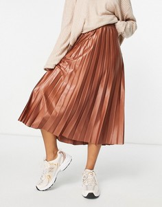 Плиссированная юбка миди коричневого цвета Vila-Коричневый цвет
