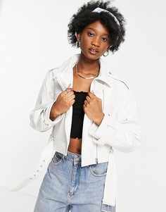Белая кожаная короткая куртка ASOS DESIGN-Белый