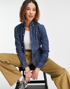 Синяя рубашка с длинными рукавами и логотипом Polo Ralph Lauren-Голубой