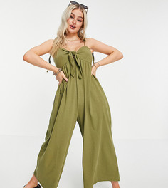 Комбинезон цвета хаки с завязкой спереди ASOS DESIGN Petite-Зеленый цвет