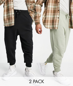 2 пары джоггеров с заниженным шаговым швом черного цвета и цвета хаки ASOS DESIGN-Многоцветный