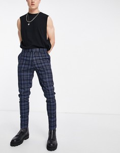 Зауженные строгие брюки в клетку тартан ASOS DESIGN-Темно-синий