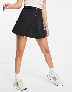 Черная выбеленная юбка на пуговицах из мягкого денима ASOS D-Черный