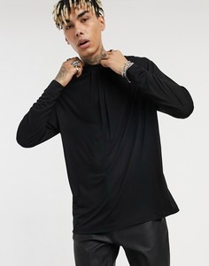 Черный свободный лонгслив из вискозы со складками ASOS DESIGN