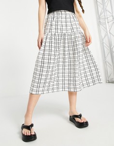 Ярусная фактурная юбка миди в черно-белую клетку ASOS DESIGN-Многоцветный