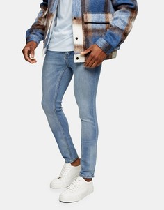 Светлые выбеленные джинсы из органического хлопка с напылением Topman-Голубой