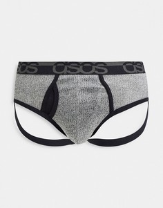 Серые меланжевые трусы-джоки в рубчик с логотипом на поясе ASOS DESIGN-Серый
