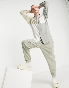 Oversized-рубашка в стиле колор блок из жатой вискозы с заниженной линией плеч ASOS DESIGN-Нейтральный