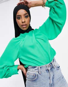Ярко-зеленый лонгслив с декоративной драпировкой ASOS DESIGN
