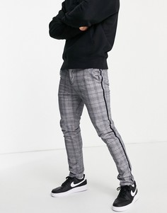 Серые строгие брюки зауженного кроя в клетку River Island-Серый