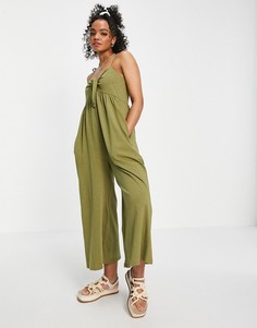 Свободный комбинезон цвета хаки без рукавов с завязкой спереди ASOS DESIGN-Зеленый цвет