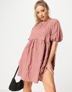 Розовое фактурное платье мини с присборенной юбкой и вырезом на спине ASOS DESIGN-Розовый