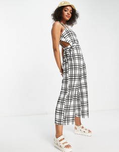 Фактурный комбинезон в клетку с широкими штанинами ASOS DESIGN-Многоцветный