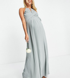 Шалфейно-зеленое плиссированное платье макси с запахом TFNC Maternity Bridesmaid-Зеленый цвет