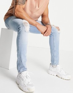 Голубые джинсы скинни с рваными коленями ASOS DESIGN-Голубой