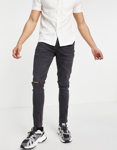 Черные джинсы скинни со рваной отделкой ASOS DESIGN-Черный
