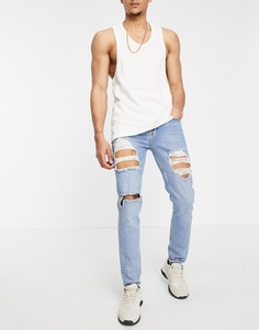 Выбеленные синие рваные джинсы скинни ASOS DESIGN-Голубой