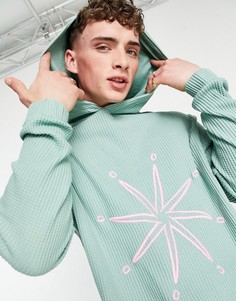 Oversized-худи из плотного вафельного трикотажа с вышивкой (от комплекта) ASOS DESIGN-Зеленый цвет