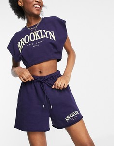 Темно-синие трикотажные шорты от комплекта Bershka Brooklyn-Голубой