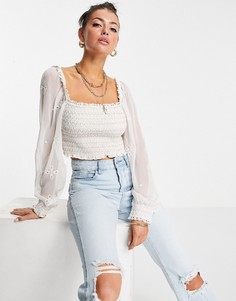 Белый пляжный кроп-топ с вышивкой (от комплекта) River Island