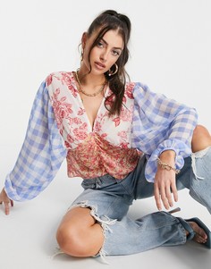 Полупрозрачная блузка с комбинированным принтом и сборками ASOS DESIGN-Многоцветный