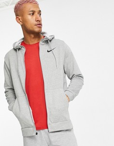 Худи из флиса светло-серого цвета на молнии Nike Training Dri-FIT-Серый