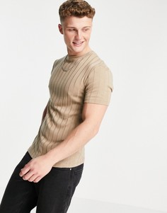 Светло-бежевая футболка в рубчик River Island-Нейтральный