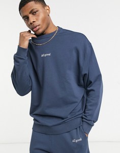 Винтажный выбеленный свитшот в стиле oversized с принтом "All good" от комплекта ASOS DESIGN-Темно-синий